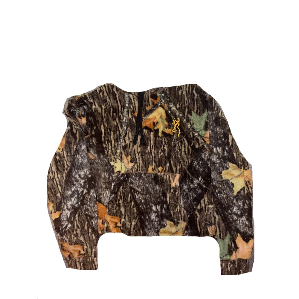 Browning Camo Fleece Pullover Mens Medium Hunting Real Tree Lace‎ Up Neck